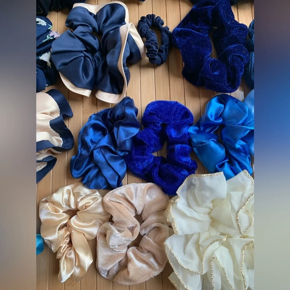 Cool Toned Blue Color Vibes Hair Scrunchies 25pc Set